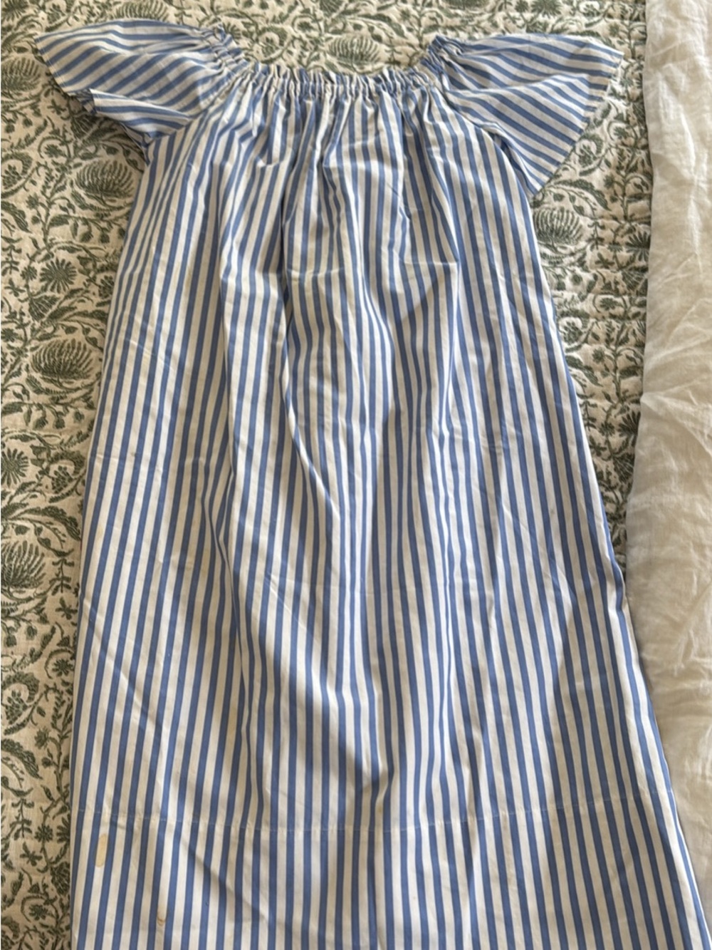Aritzia Wilfred Blue and White Striped Off-Shoulder Summer Dress